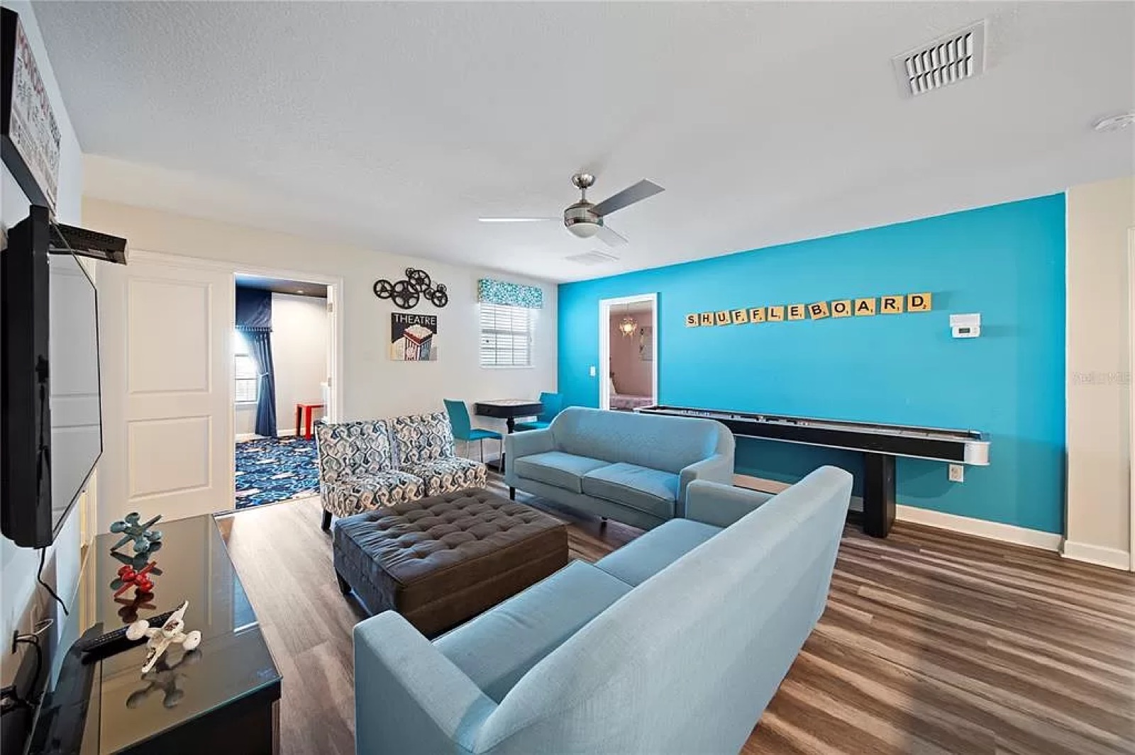 Shuffleboard lounge with seating