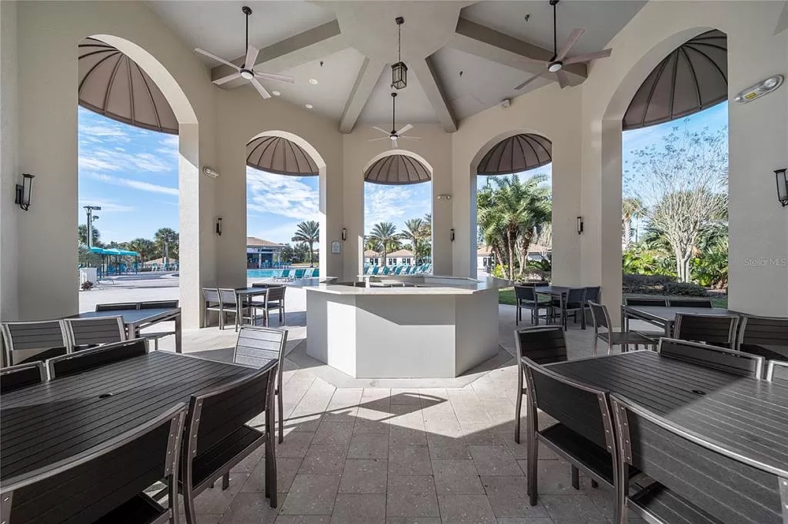 Covered cabana and Tiki bar pavilion